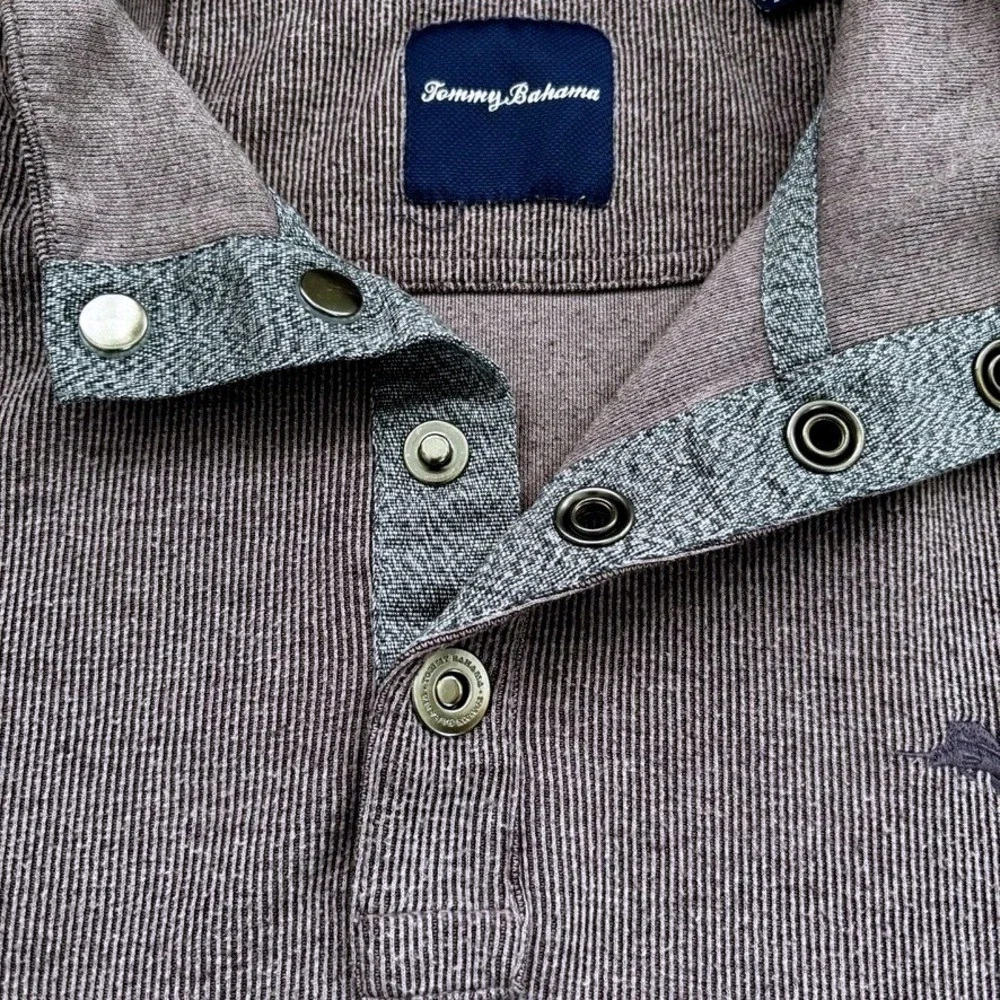 Tommy Bahama Size XXL Heather Purple Ribbed‎ Snap Mock Neck Pullover Sweater